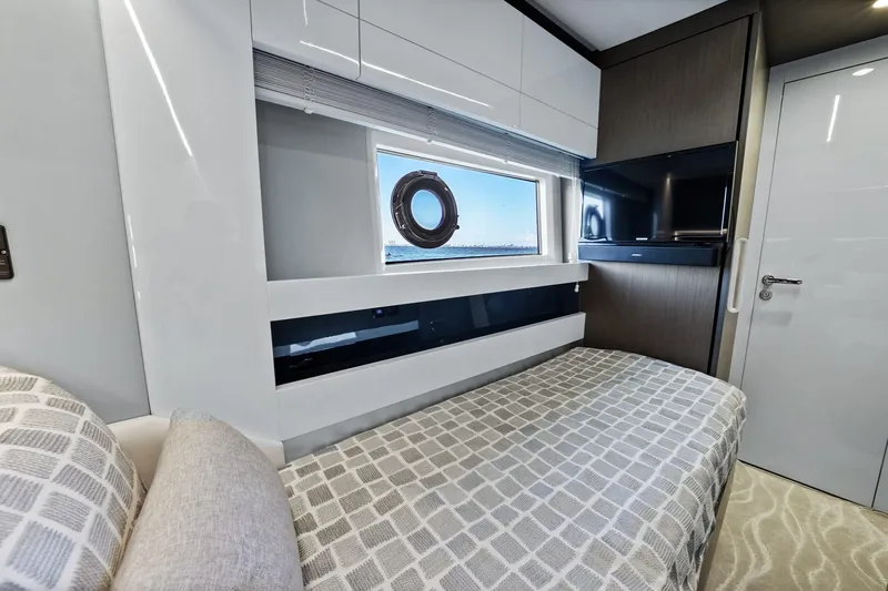 Azimut S7 Yacht Photos Pics Luxurious 2019 Azimut S7 yacht cabin with modern interior design and ocean view.