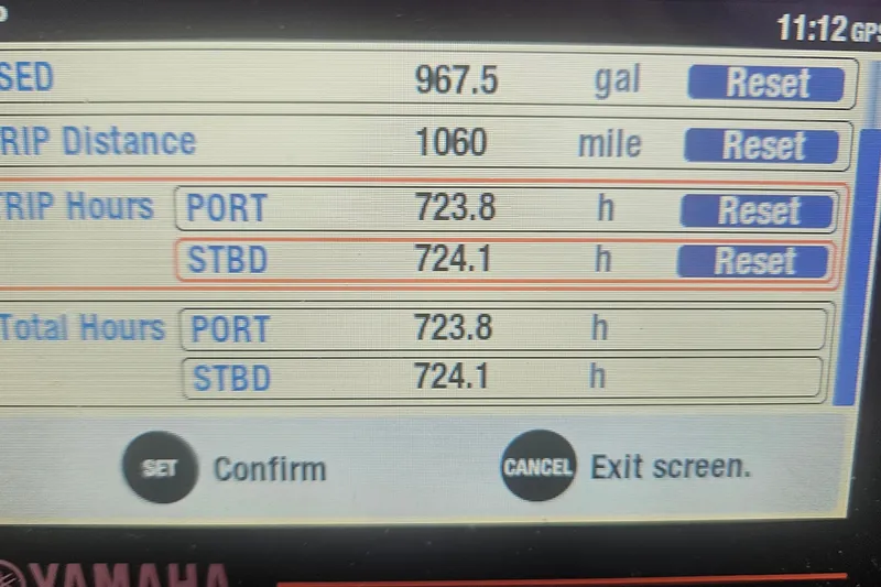  Yacht Photos Pics Boat dashboard display showing trip data for Cutwater C-32 C, 2020 model.