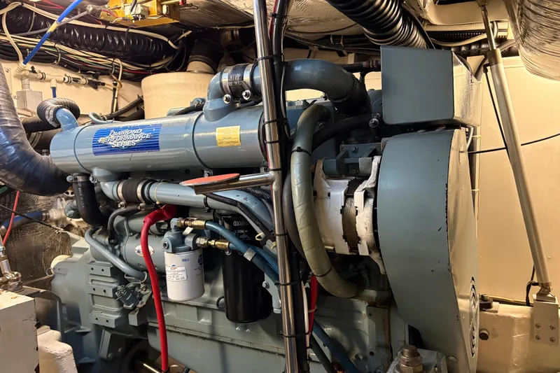  Yacht Photos Pics Engine room of a 1999 Tiara Yachts 4000 Express, featuring a Diamond Performance Series engine.