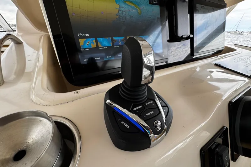  Yacht Photos Pics Joystick control and navigation display on 2001 Grady-White Express 330 boat.