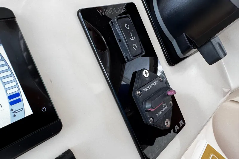  Yacht Photos Pics Control panel of 2001 Grady-White Express 330 boat with windlass and waterproof ignition switch.