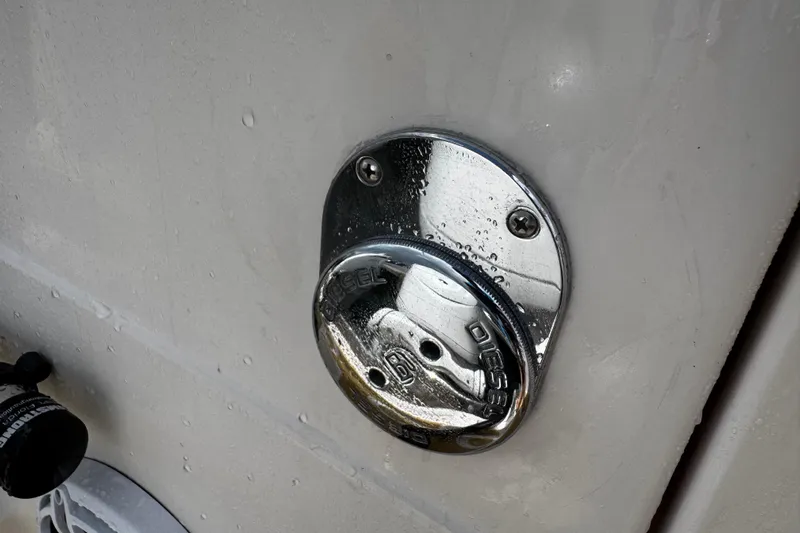  Yacht Photos Pics Fuel cap on 2001 Grady-White Express 330 boat, marked "Diesel."