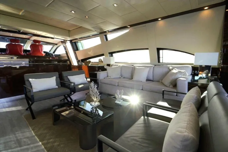  Yacht Photos Pics Luxurious interior of 2008 Leopard 112 yacht with modern seating and elegant decor.