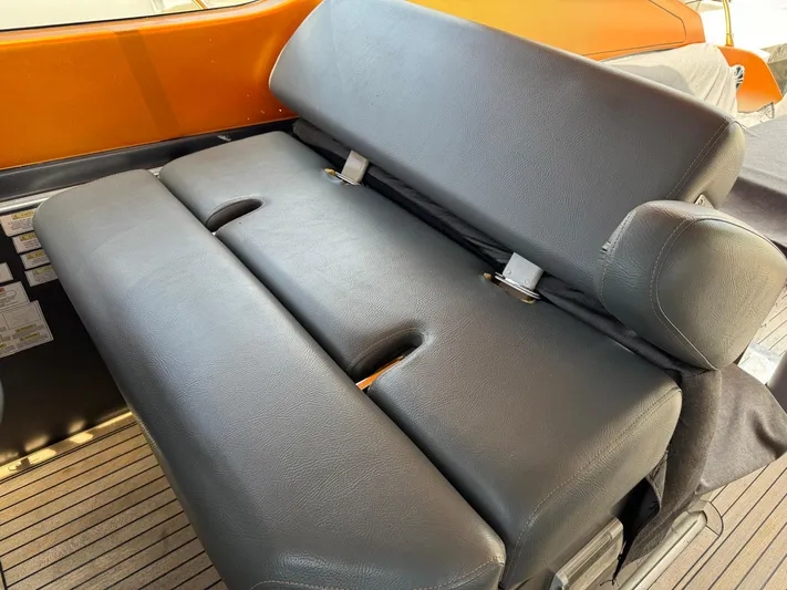 Onkor II Yacht Photos Pics 2015 Azimut Atlantis 43 boat seat with black leather upholstery.