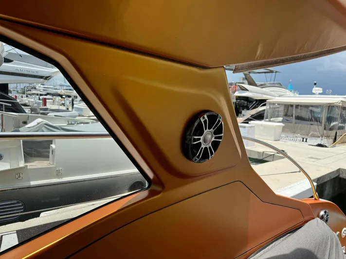 Onkor II Yacht Photos Pics Interior view of 2015 Azimut Atlantis 43 yacht with speaker detail.