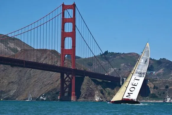 Sailboat near Golden Gate Bridge, 2002 International Americas Cup Class.