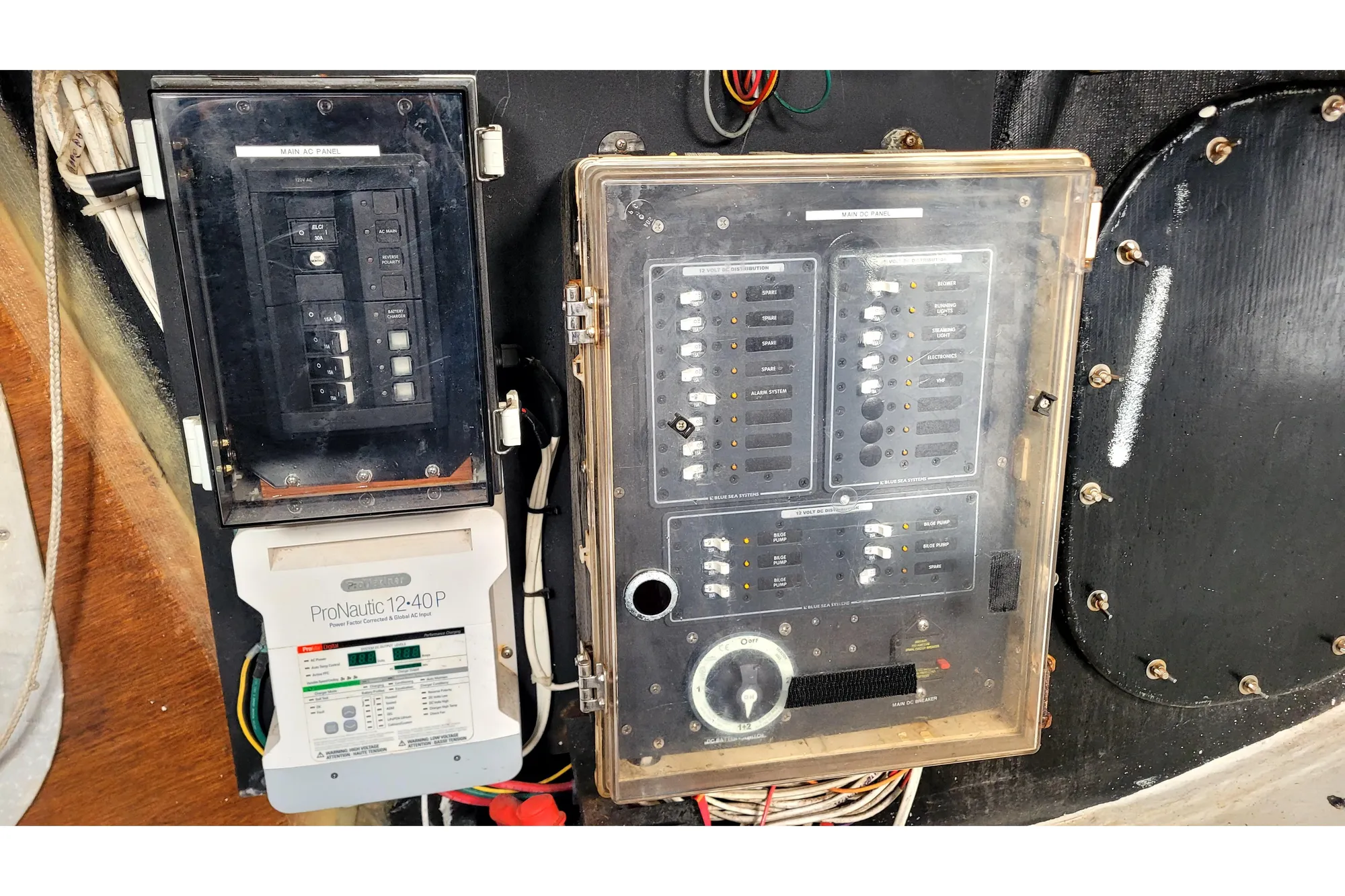 Electrical panel on a 2002 Custom International Americas Cup Class yacht.