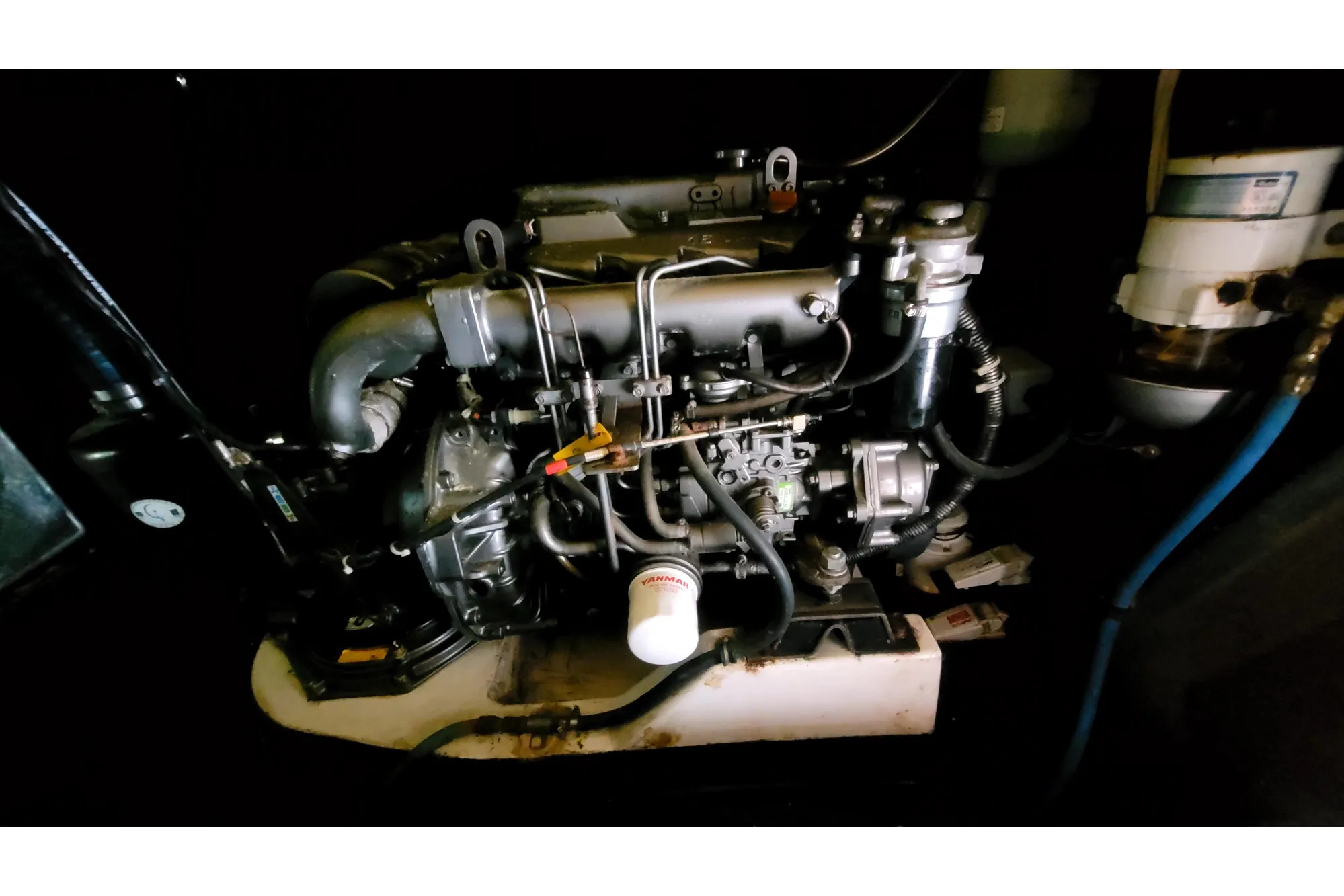 Engine of 2002 Custom International Americas Cup Class yacht, detailed view.