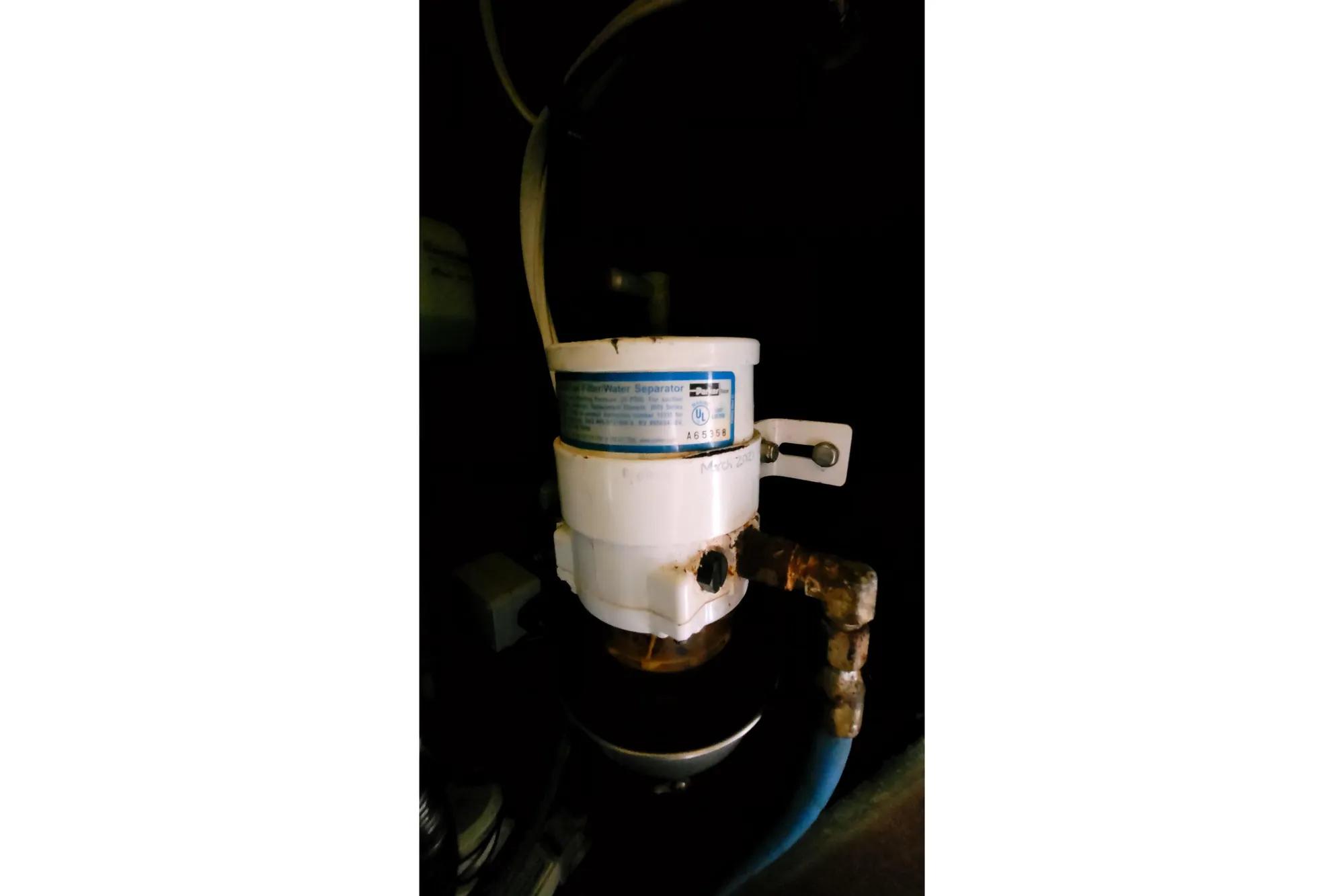 Fuel filter system on a 2002 Custom International Americas Cup Class boat.