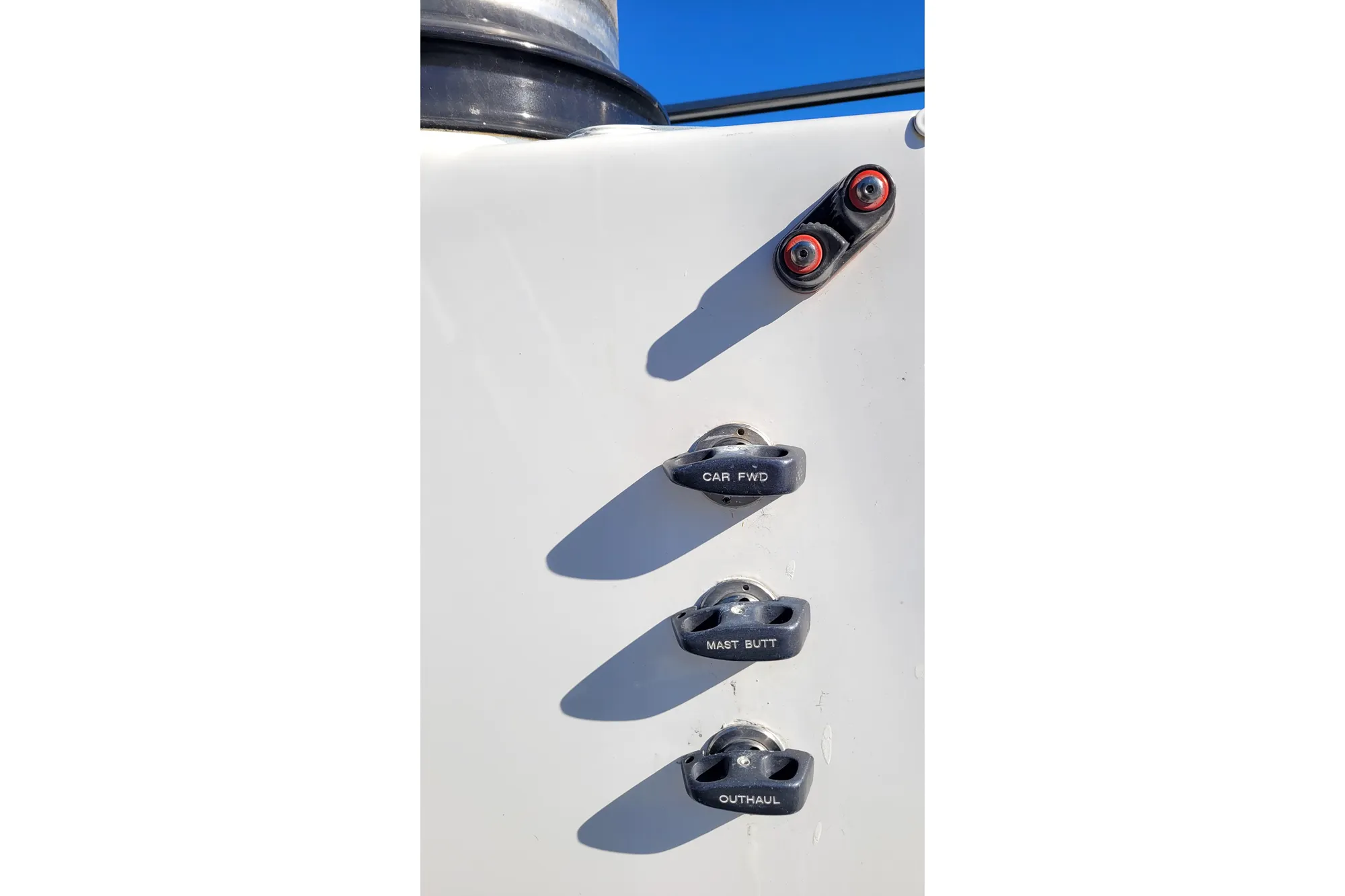 Sailing yacht controls on a 2002 Custom International Americas Cup Class boat.