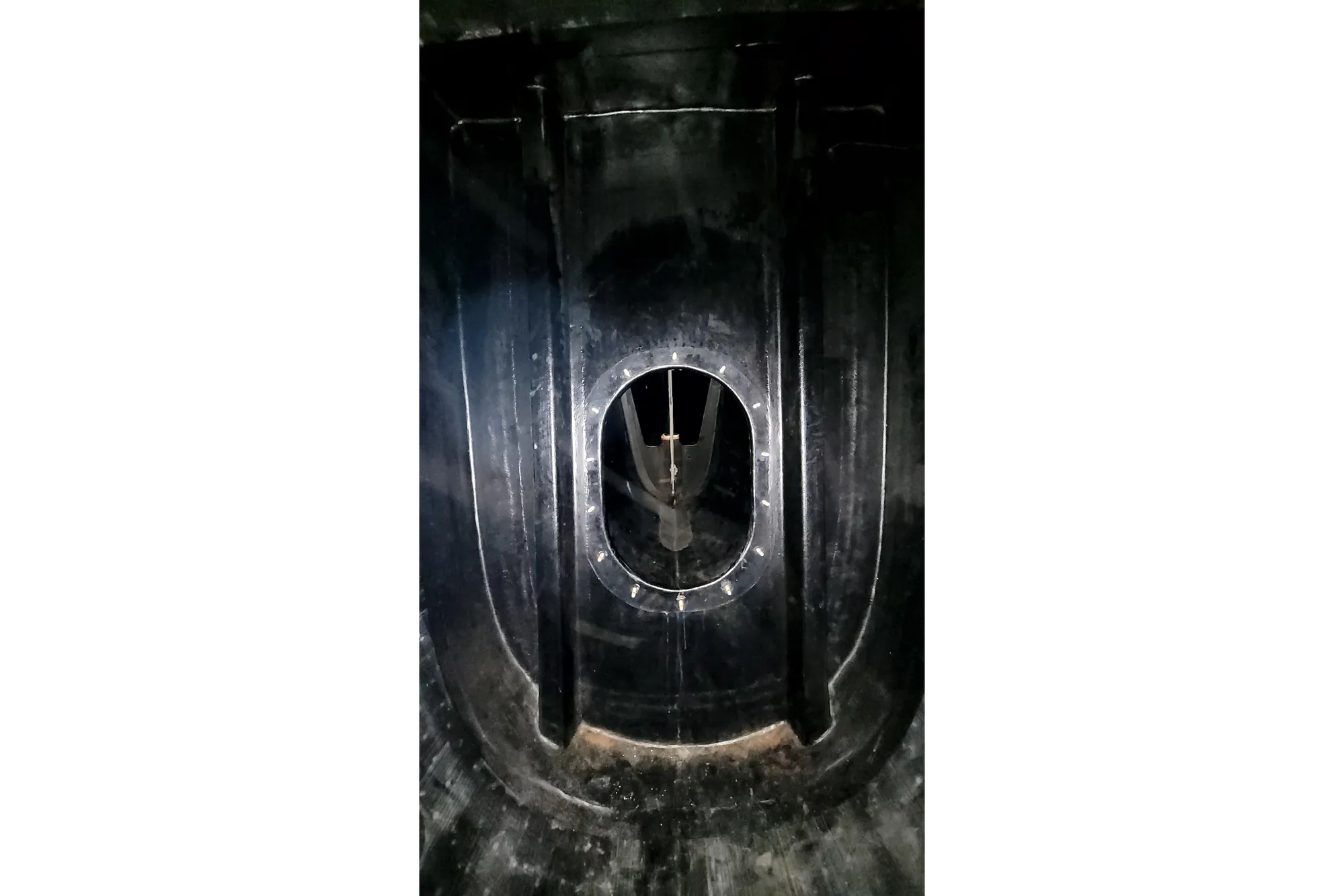 Interior view of a 2002 Custom International Americas Cup Class yacht hull.