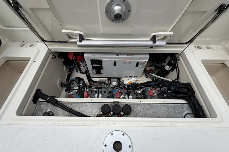  Yacht Photos Pics Engine compartment of 2019 Boston Whaler 315 Conquest with Kohler generator.