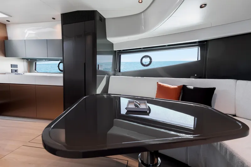  Yacht Photos Pics Luxurious interior of 2026 FIM 440 Regina yacht with modern furnishings and ocean view.