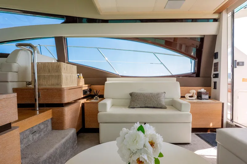 Golden Sun Yacht Photos Pics Luxurious interior of 2011 Azimut 58 yacht with elegant seating and decor.