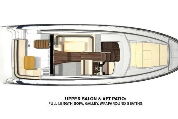  Yacht Photos Pics Upper view of 2018 Regal 42 Fly yacht layout with salon and aft patio.