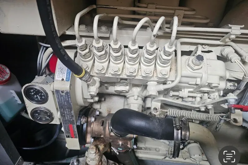 Tenacious Yacht Photos Pics Engine components of a 1990 Sea Ray 380 Aft Cabin boat.