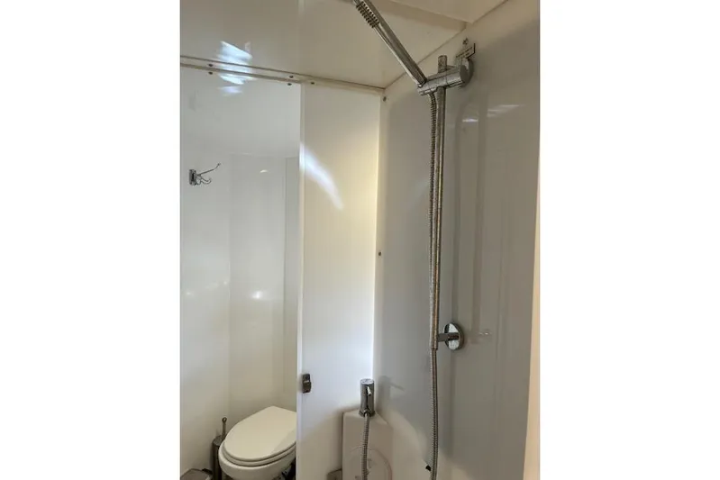 Isthmus Breeze Yacht Photos Pics Compact bathroom in 2023 Bali 4.2 model with shower and toilet.