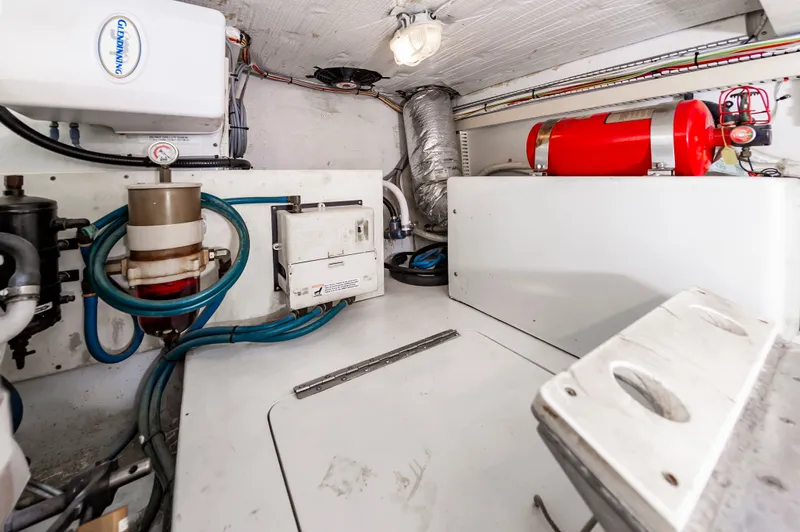 Carry On Yacht Photos Pics Engine room of a 2003 Custom Carolina Layton Express boat.