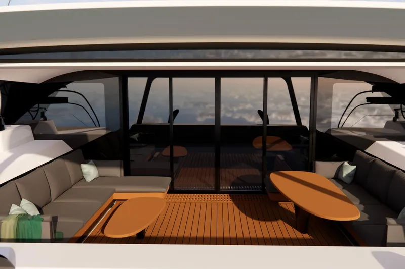 Hh80 New Yacht Photos Pics Luxurious 2026 HH Catamarans HH80 interior with elegant seating and modern design.
