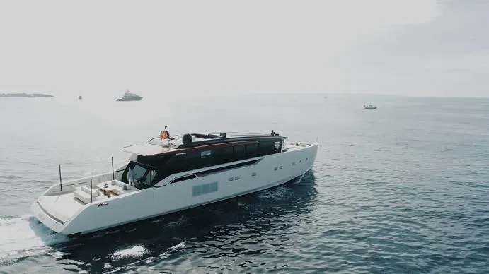 Anmax Yacht Photos Pics Sanlorenzo SP110 yacht cruising on open water, 2022 model.