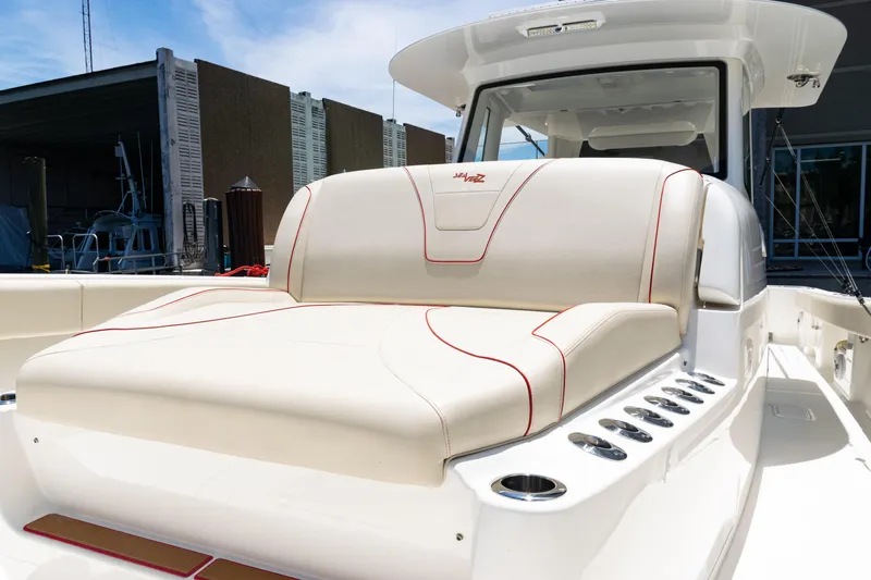  Yacht Photos Pics 2022 SeaVee 450z boat with luxurious seating and sleek design.