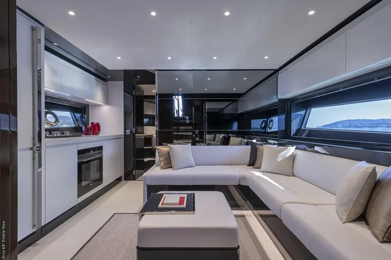  Yacht Photos Pics Manufacturer Provided Image: Luxurious interior of 2026 Riva 68' Diable yacht with modern design and elegant furnishings.