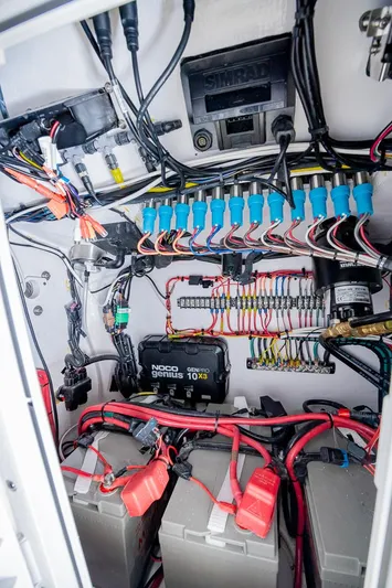  Yacht Photos Pics Electrical wiring and components inside a 2024 Contender 28 Tournament boat.