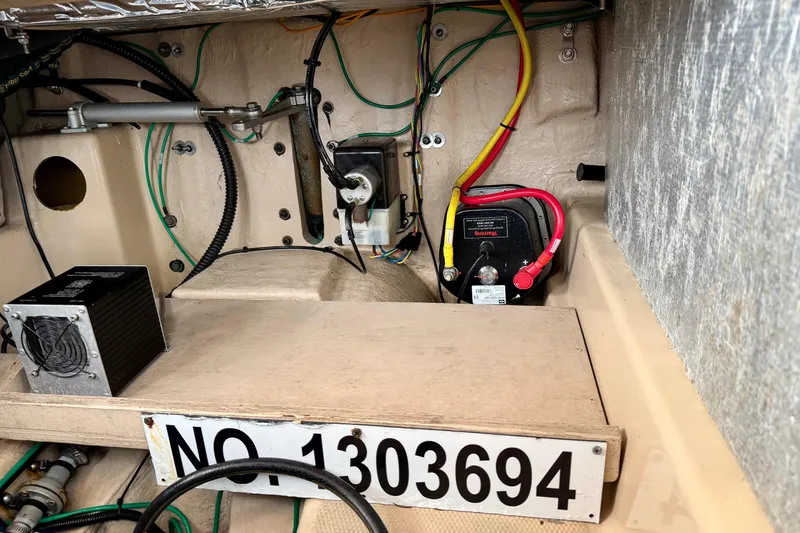 Bon Courage Yacht Photos Pics Engine compartment of 2018 Ranger Tugs R-29 CB with wiring and components.