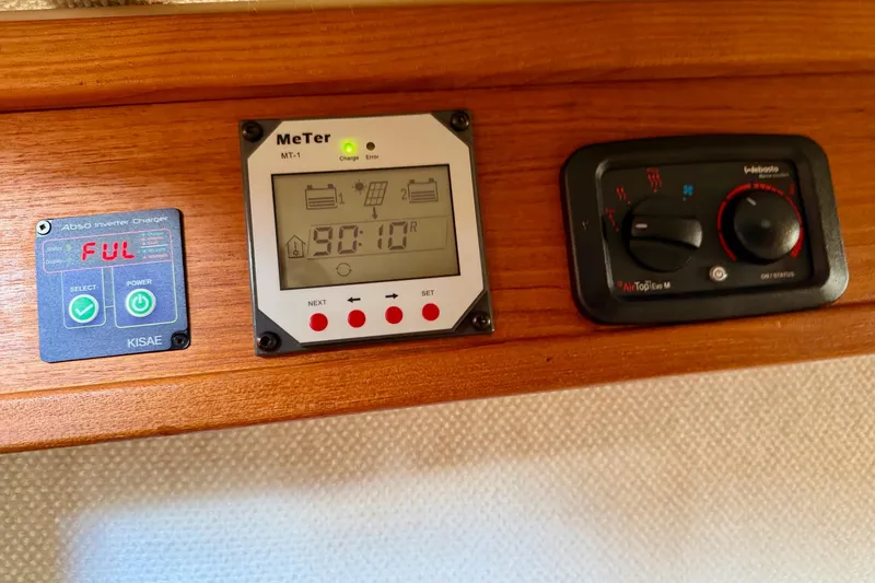 Bon Courage Yacht Photos Pics Control panel of 2018 Ranger Tugs R-29 CB with inverter charger and heater controls.