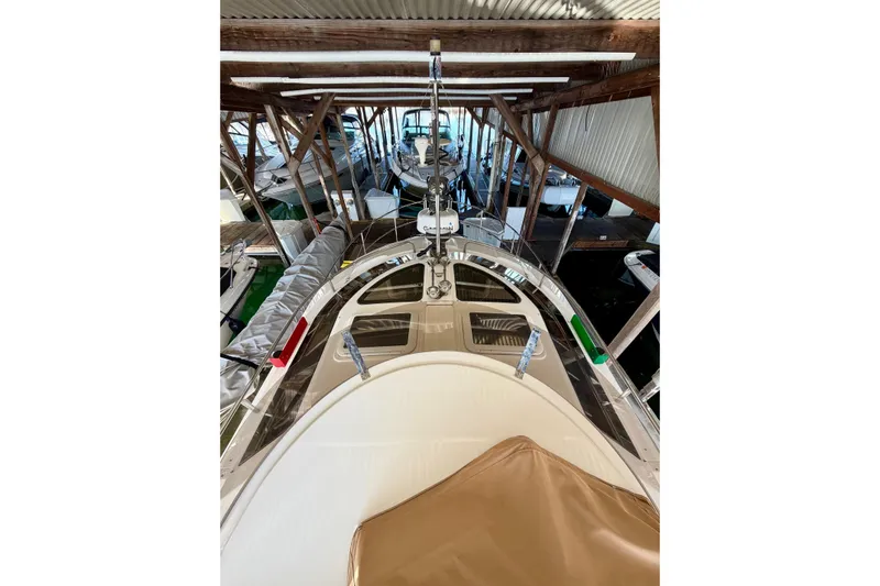 Bon Courage Yacht Photos Pics 2018 Ranger Tugs R-29 CB boat docked in a covered marina.