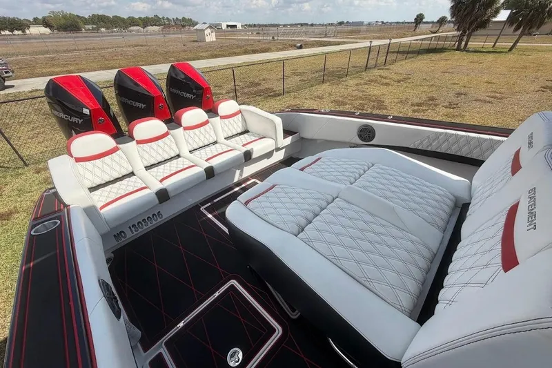  Yacht Photos Pics 2018 Statement 380 Open boat with luxurious seating and Mercury engines.