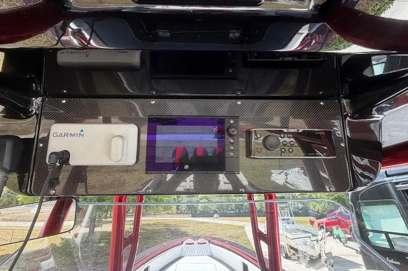  Yacht Photos Pics 2018 Statement 380 Open dashboard with Garmin and Fusion electronics.