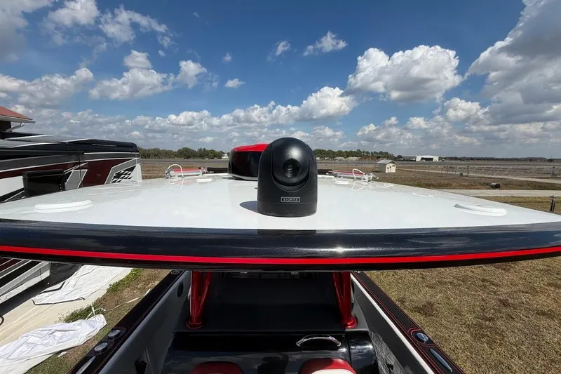  Yacht Photos Pics 2018 Statement 380 Open boat with camera on deck under a cloudy sky.
