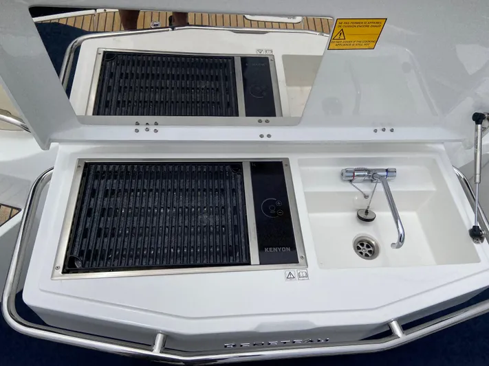 Yacht Photos Pics Beneteau GT35 2016 model outdoor kitchen with grill and sink.