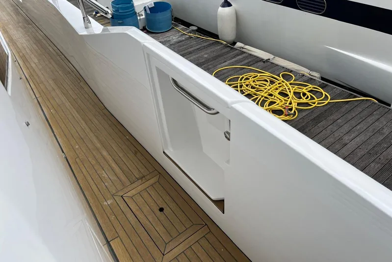  Yacht Photos Pics Azimut Grande 25M yacht deck with coiled yellow rope, 2020 model.