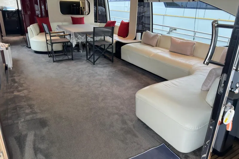  Yacht Photos Pics Luxurious interior of 2020 Azimut Grande 25M yacht with elegant seating and dining area.