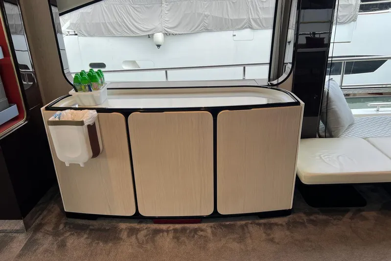  Yacht Photos Pics Luxurious interior of 2020 Azimut Grande 25M yacht with modern cabinetry and seating.