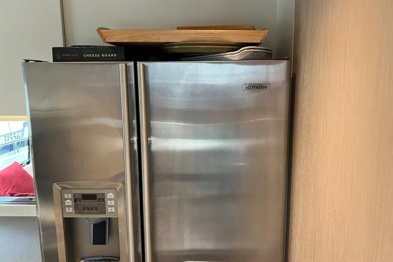  Yacht Photos Pics Stainless steel refrigerator in Azimut Grande 25M yacht kitchen, 2020 model.