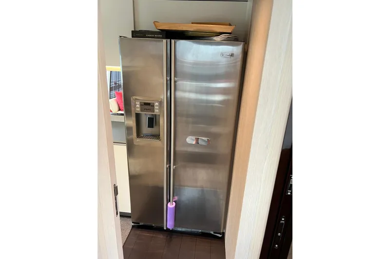  Yacht Photos Pics Stainless steel refrigerator inside Azimut Grande 25M yacht, 2020 model.