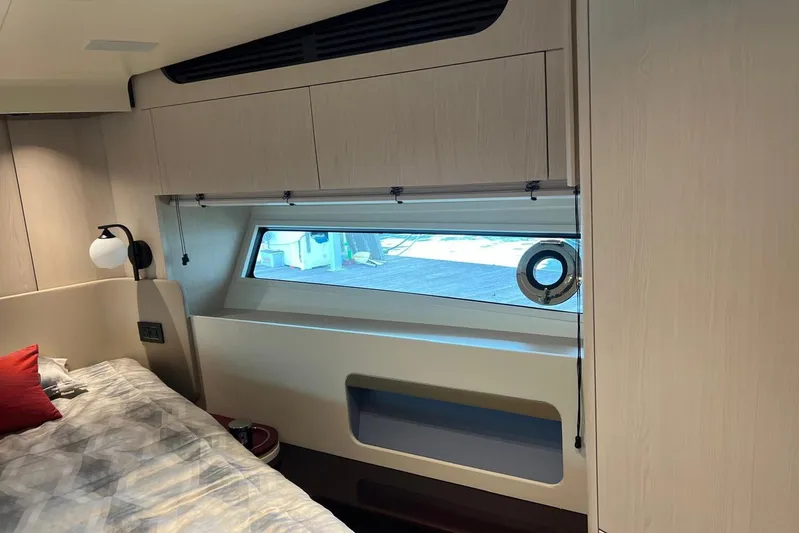  Yacht Photos Pics Luxurious interior of 2020 Azimut Grande 25M yacht with modern design and window view.