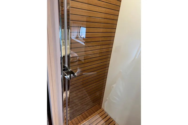  Yacht Photos Pics Luxurious wooden shower interior on 2020 Azimut Grande 25M yacht.