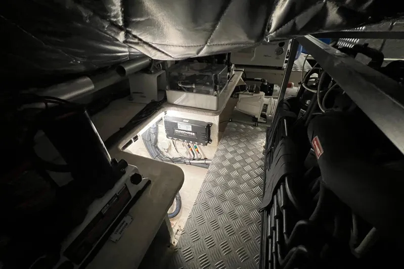  Yacht Photos Pics Engine room of 2020 Azimut Grande 25M yacht with visible equipment and wiring.