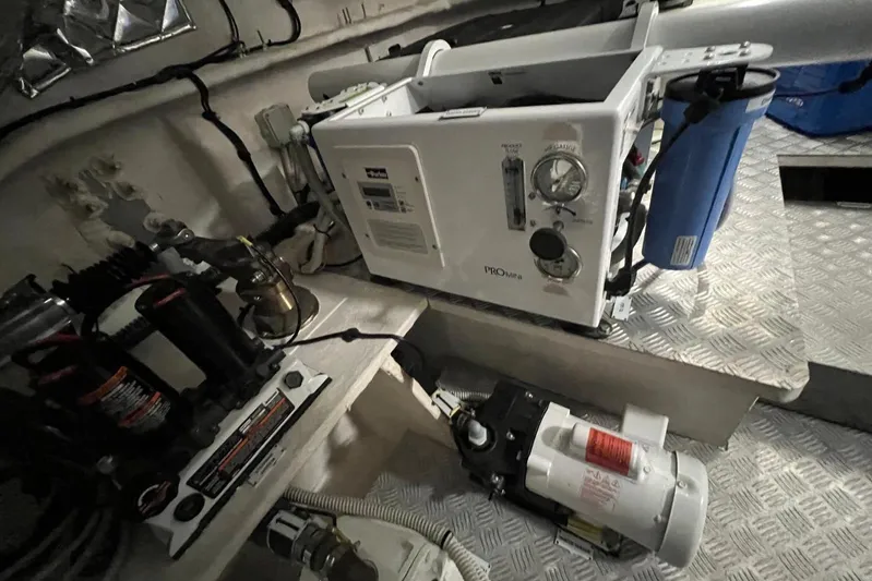  Yacht Photos Pics Engine room of 2020 Azimut Grande 25M yacht with mechanical equipment.