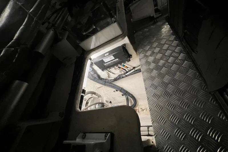  Yacht Photos Pics Engine room of 2020 Azimut Grande 25M yacht with visible wiring and equipment.