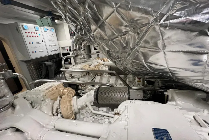  Yacht Photos Pics Engine room of 2020 Azimut Grande 25M yacht, featuring advanced machinery and control panels.