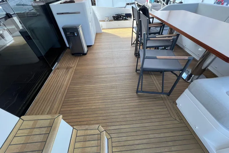 Yacht Photos Pics Luxurious deck of 2020 Azimut Grande 25M yacht with elegant seating and wooden flooring.