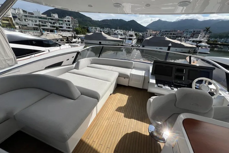  Yacht Photos Pics Luxurious 2020 Azimut Grande 25M yacht interior with plush seating and modern controls.