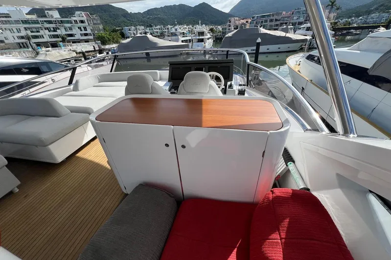  Yacht Photos Pics Luxurious 2020 Azimut Grande 25M yacht interior with elegant seating and scenic marina view.