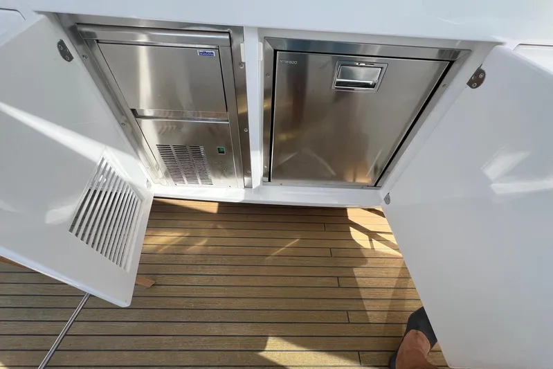  Yacht Photos Pics Azimut Grande 25M 2020 yacht with stainless steel appliances on teak deck.