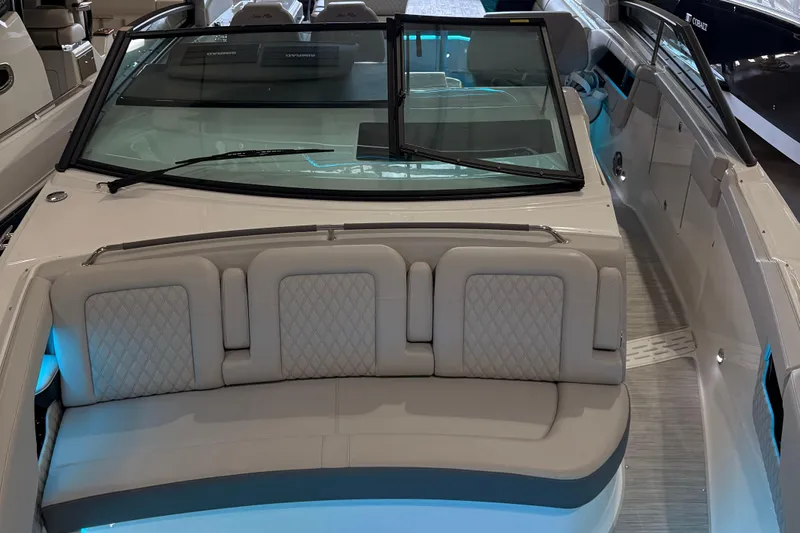  Yacht Photos Pics 2025 Searay 400 SLX boat interior with luxurious seating and modern design.